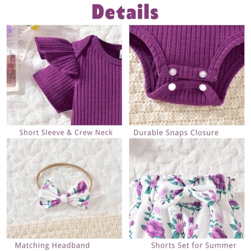 Image of Aalizzwell Baby Girls Ribbed Bodysuit Bloomer Shorts Outfits Summer Clothes