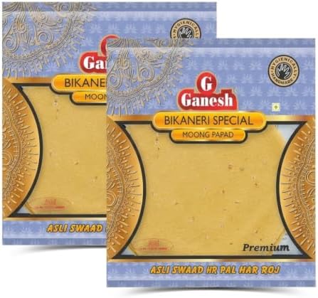 Ganesh Bikaneri Moong Dal Papad 250g | 9 Inch Handmade Bikaner Pappad | No Preservatives, No Artificial Colour, Vegetarian Pack of 2