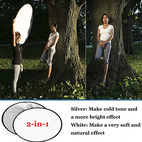 D&O Lighting 24" (60Cm) 2-In-1 Photography Reflector Light Reflectors For Photography Single-Disc Photo Reflector Collapsible With Bag - Translucent And Silver #TOP2