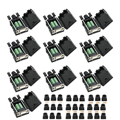 YIOVVOM DB9 Breakout Connector to Wiring Terminal RS232 D-SUB Female Serial Port Breakout Board Solder-Free Module with case (10 PCS Female Adapter)
