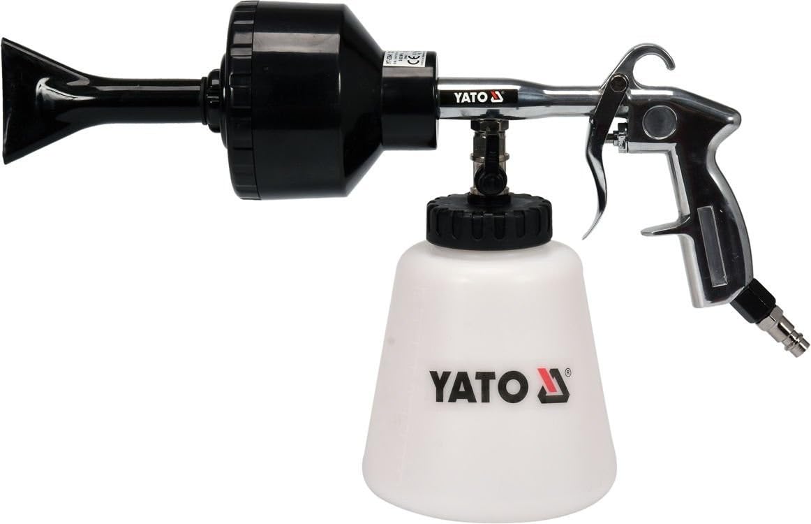 Yato Profesjonalny pistolet na sprężone powietrze z lekkiego i stabilnego aluminium, 113 l/min, dysza turbo, butelka na środek czyszczący o pojemności 1 l, regulowana, pianka
