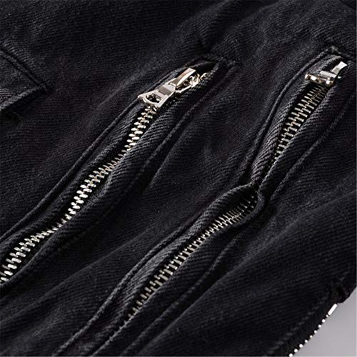 Yiqinyuan Men's Zippers Black Biker Jean Jacket Streetwear Thick Denim Slim Coat With Belt3