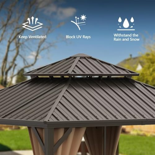 Domi-12×12-Hardtop-Gazebo-Canopy-MetalOutdoor-Aluminum-Gazebo-with-Galvanized-Steel-Double-RoofCurtain-and-NettingPermanent-Gazebo-Pavilion-for-Patio-DeckBackyard Domi 12×12 Hardtop Gazebo Canopy MetalOutdoor Aluminum Gazebo with Galvanized Steel Double RoofCurtain and NettingPermanent Gazebo Pavilion for Patio DeckBackyard