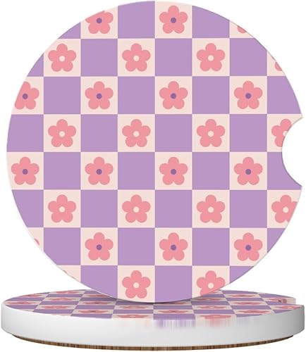 Miniatura 29 de Posavasos florales verdes y blancos para portavasos de automóvil, paquete de 2 posavasos para automóvil, posavasos absorbentes de cerámica con