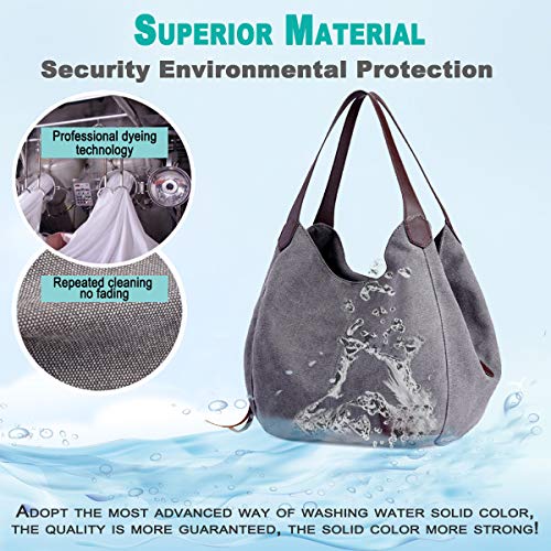 Dourr Women'S Multi-Pocket Shoulder Bag Fashion Cotton Canvas Handbag Tote Purse  thumb #2