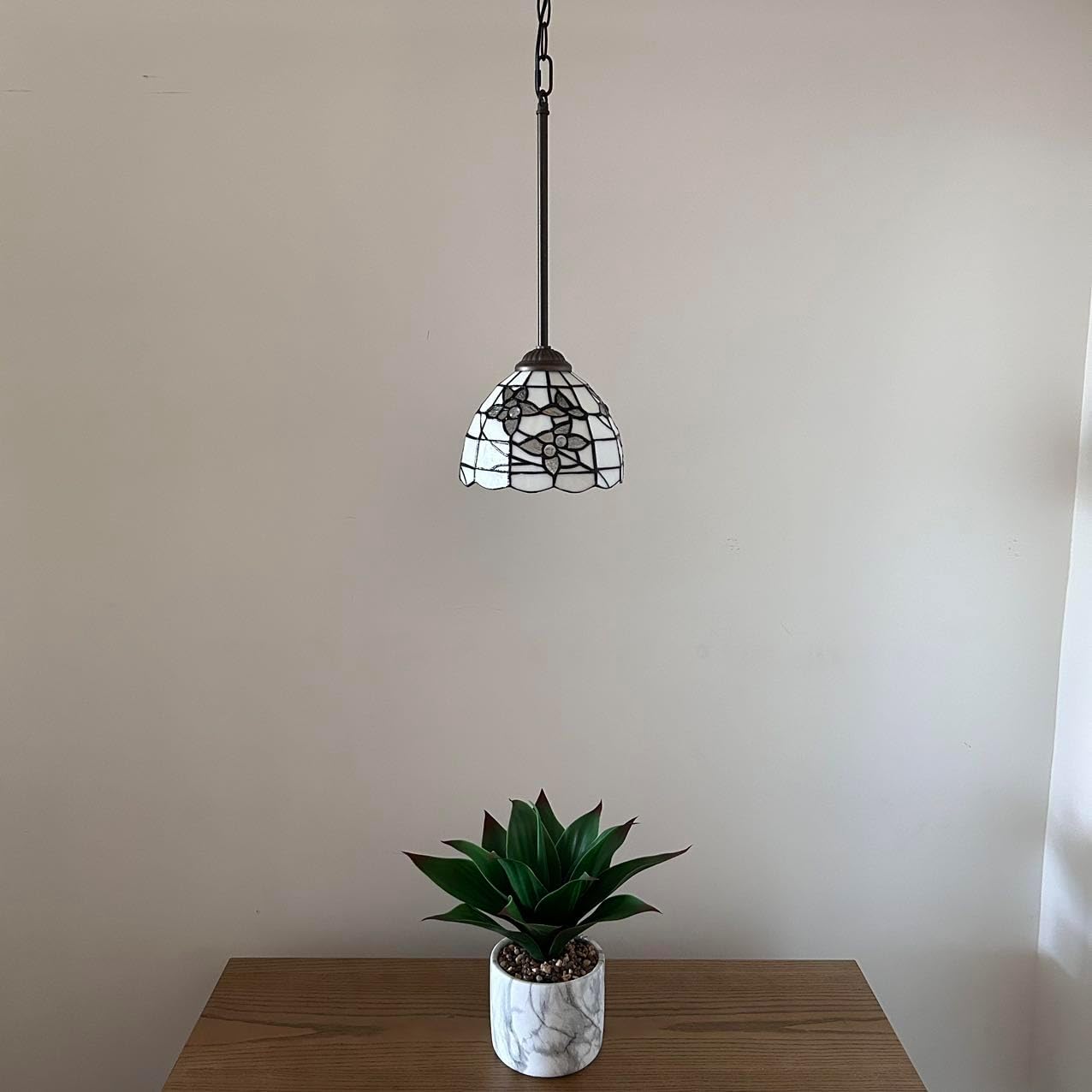 Tiffany Mini Pendant Lights White Stained Glass Flowers LED Bulb Included for Kitchen Island Counter Dining Room 8" W*8" D*60" H
