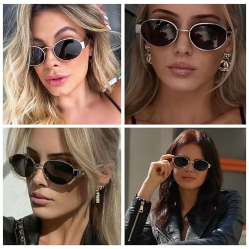 Xpectrum Vintage Retro Oval Sunglasses for Womens Mens, Trendy Classic Shades, Gold Fashion Glasses X98962