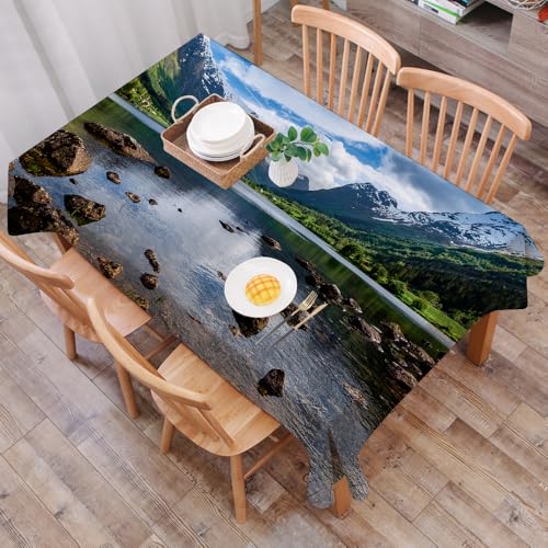 DALEXHM Nappe Rectangulaire 137x183 cm Nappe Exterieur Imperméable Anti-tâche Protection de Table pour Salle à Mangerr,Nature, Montagnes, rivière et Ciel...
