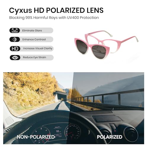 Image of Cyxus Cat Eye Magnetic Clip-On Sunglasses Women Polarized Blue Light Blocking UV400 Protection P1221