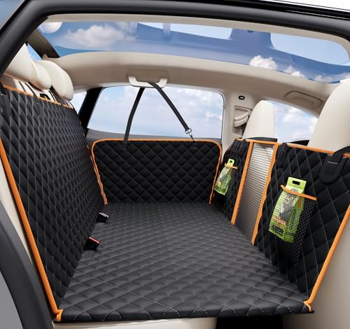 Back Seat Extender for Dogs, Waterproof Dog Car Seat Cover for Back Seat with Hard Bottom Holds 420lbs, 600D Heavy-Duty Upgraded Material Dog Hammock for Car, Easy to Use and Clean