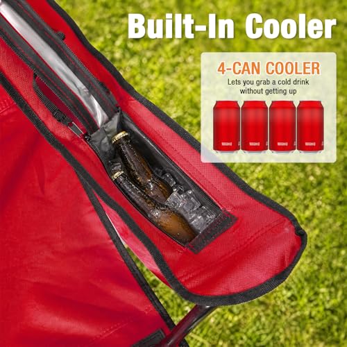 Image of Camping Chairs for Adults 2 Pack, Folding Chair with 4-Can Cooler Bag & Cup Holder, Portable Heavy Duty Outdoor Chair for Camping, Beach, Lawn, Fishing, Red