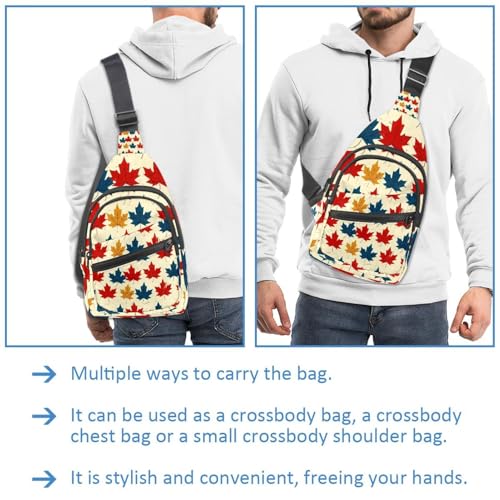 Mochila cruzada de hoja de arce multicolor ajustable para running y viaje 3