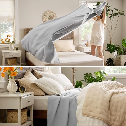 Image of Bedsure 100% Cotton Blanket, Herringbone Weave, Queen Size, Cool Grey