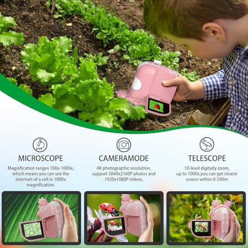Image of Microscope for Kids, 2.0 Inch Digital Microscope with 1000X Magnification, Handheld Camera Mini Pocket Magnifying Glass, Educational Christmas Birthday Gifts Toys for Ages 3-12 Year Old, Pink