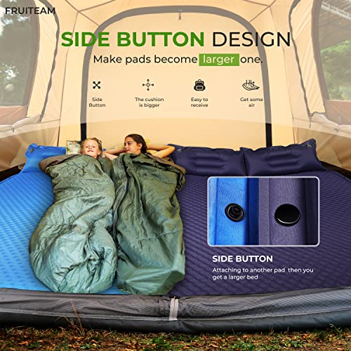Image of FRUITEAM Double Sleeping Pad for Camping, Self Inflating Camping Pad, Camping Air Mattress, 2 Person Camping Mat with Pillow, Inflatable Foam Camping Pad for Backpacking, Hiking, Blue