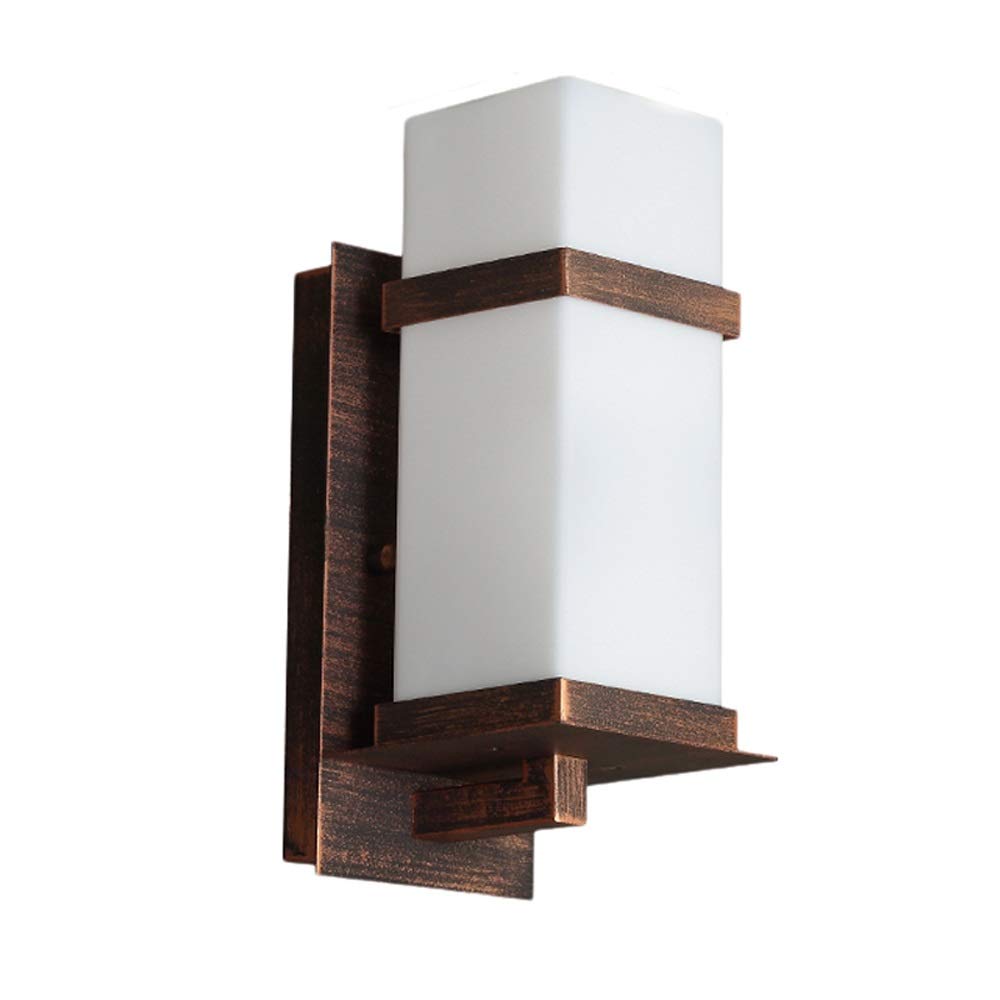 VDOQTLJT Outdoor Doorpost IP55 Waterproof Wall Sconce Lamp Exterior Patio Garden Villa Aisle Decoration Iron Art Glass Light Lantern E27 Lighting(Bronze-40.5 * 21cm)