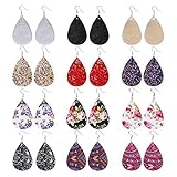 JieyueJewelry 12 Pairs Teardrop Leather Earrings for Women Antique Lightweight Faux Leather Drop Earrings Petal Dangle Earrings Tear Drop Leather Earrings Double Side (A: Mix Colors)