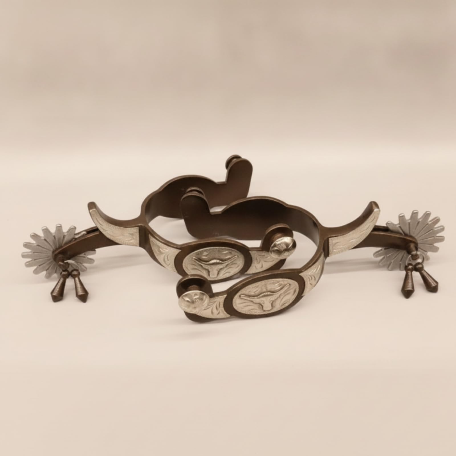 rockible Éperon d'Équitation à Molette Tournante Éperon Western Éperon de Cheval Éperon de Bottes Décors Gravés et Embossés en Acier Faible Carbone pour