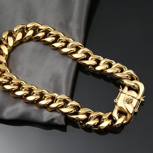 SDA 22mm Cuban Link Chain Necklace, 18K Real Gold Plated Stainless Steel, Chunky Choker for Men and Women, Waterproof2