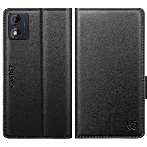 CASBST for Motorola Moto E13 Case Kickstand Flip Leather Wallet Book Case with Card Slots Shockproof Magnetic Closure Protective Phone Case Cover Compatible with Motorola E13 - Black