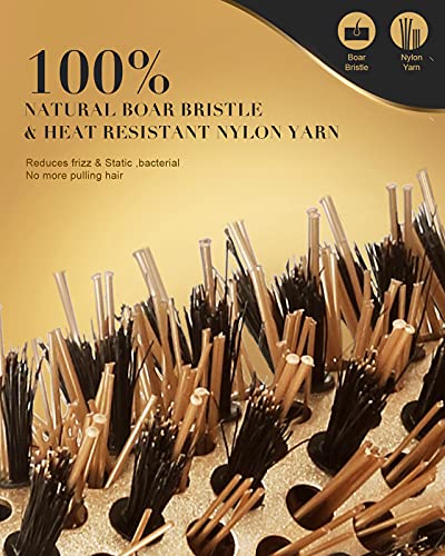 Round Brush SUPRENT Round Brush with Natural Boar Bristles,Nano Thermic Ceramic Coating & Ionic Roller Hairbrush for Blow Drying, Curling&Straightening, Volume&Shine (3.3" & Barrel 2") - Thumbnail 2