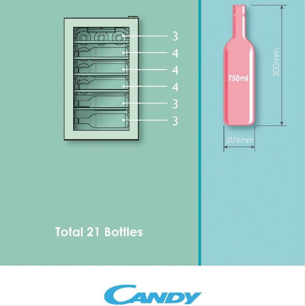 Candy DiVino CWC 021 ELSP/NF Weinkühler, 21 Flaschen, App hOn mit Vivino Technologie, Holzablagen, Monozone, 39 dB, Klasse G, 40 x 55 x 70 cm, Schwarz [Energieklasse G]