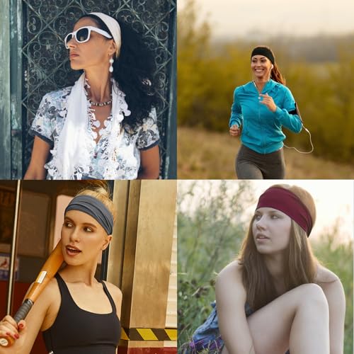 Image of DRESHOW Yoga Sports Headbands for Women Elastic Non-Slip Headbands Workout Running Hair Bands 6 Pack
