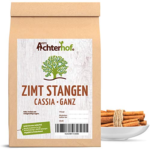 Zimtstangen Cassia 500g | ganze Zimtstangen in gerollter Zimtbaum-Rinde 8cm | für das perfekte Zimt Aroma in Dessertspeisen, Backwaren, Glühwein oder Hauptgerichten | vom Achterhof
