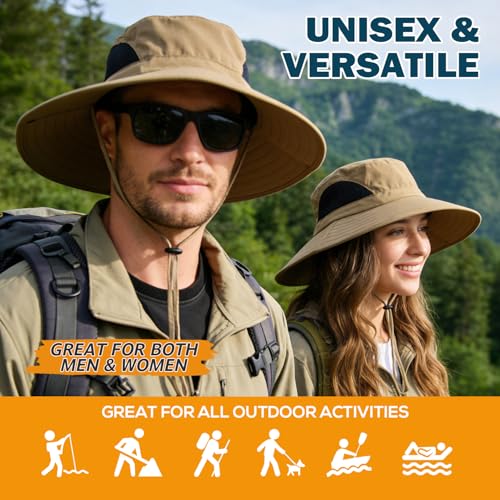 Image of Wide Brim Sun Bucket Hat, Waterproof Boonie Hat for Men & Women | UPF 50+ UV Protection, Adjustable Fit, Chin Strap & Sweatband, Foldable Durable for Fishing Hiking Garden Beach