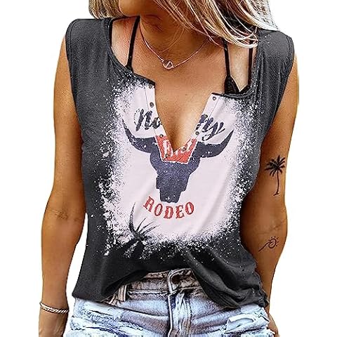 Not My First Rodeo Tank Top Women Vintage Western Cowgirl Tank Top Country Music Sleeveless Bleached Shirts Cowboy Tops(Dark Grey1,M) Cover