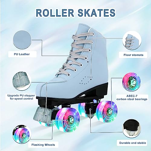 Jessie Pu Leather Roller Skates For Women, Roller Skates Adjustable Holographic Womens Roller Skates Speed Skates For Women Roller Skates For Adults For Girls Boys Indoor Outdoor (39) #TOP1