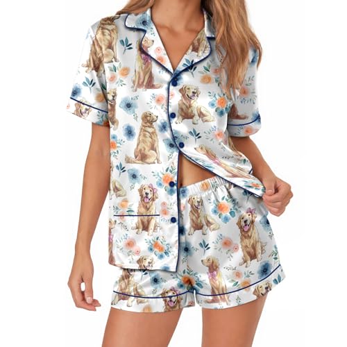 Image of Women 2PCs Satin Pajama Set Short Sleeve Silk Feel Gift Sleepwear