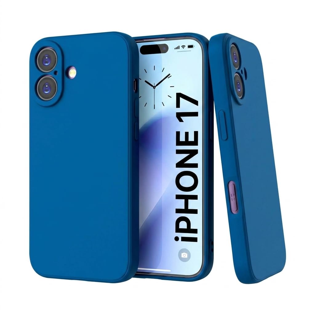 JANAK RAJ Velvet Silicone Back Case Cover for iPhone 17 | Soft Silk Liquid Touch in Slim Flexible Matte Finish | Inner Microfiber & Raised Rubberised Camera Protection - Navy Blue