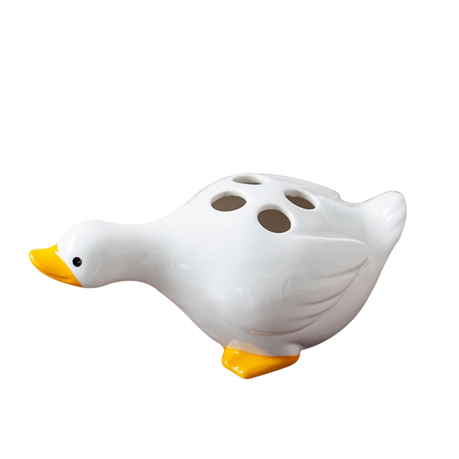 Cute Ceramic Duck Toothbrush Holder, Cartoon Duck Toothbrush Stand, Creative Small Duck Toothbrush Holder with 4 Hole, Animal Tooth Brush Stand, Bathroom Countertop Accessories(White)
