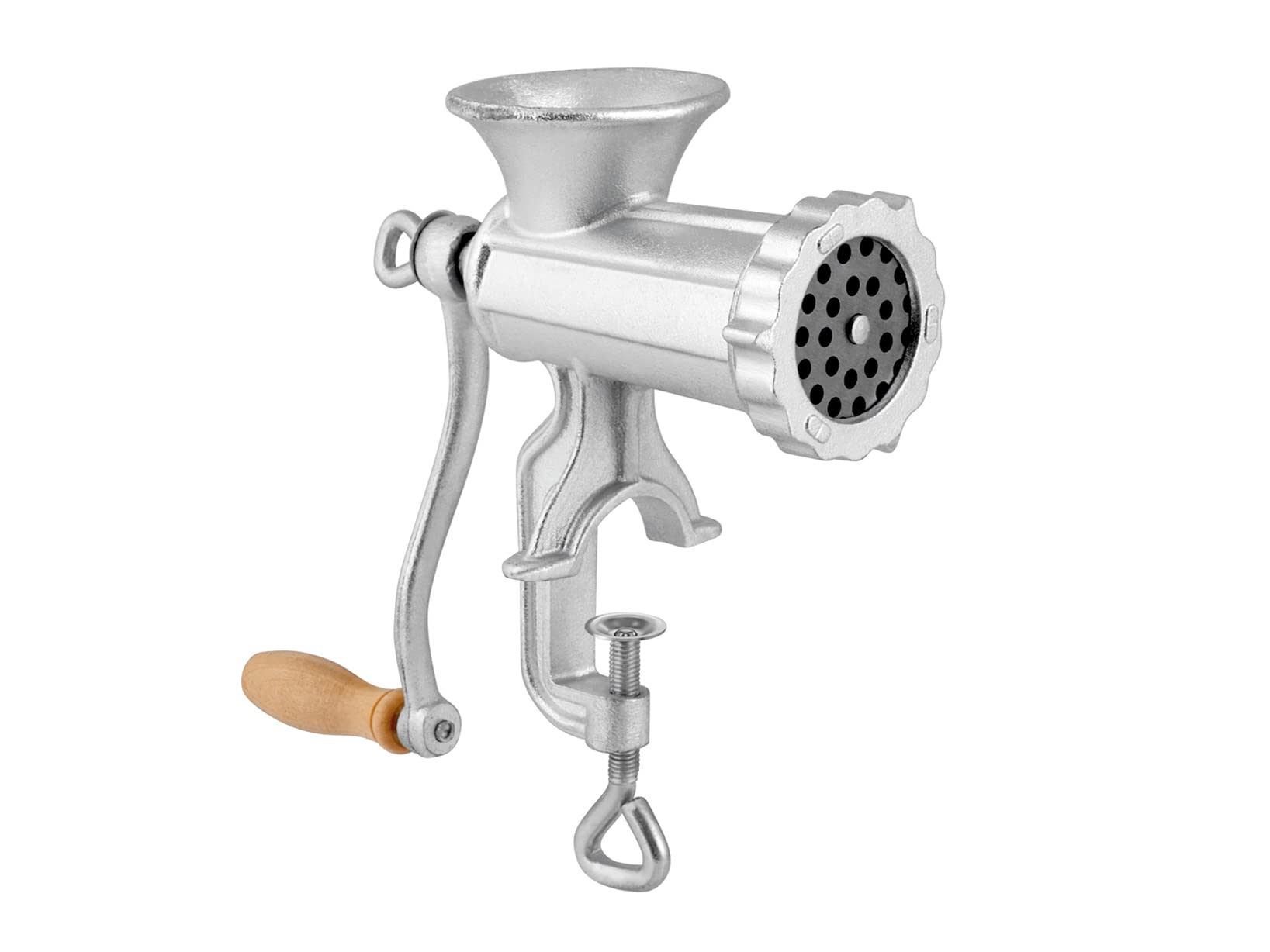Chio Tritatutto in Ghisa Brillantata nr8, con attacco a morsetto, con 2 lame e 2 trafile con fori diametro 6/8 mm
