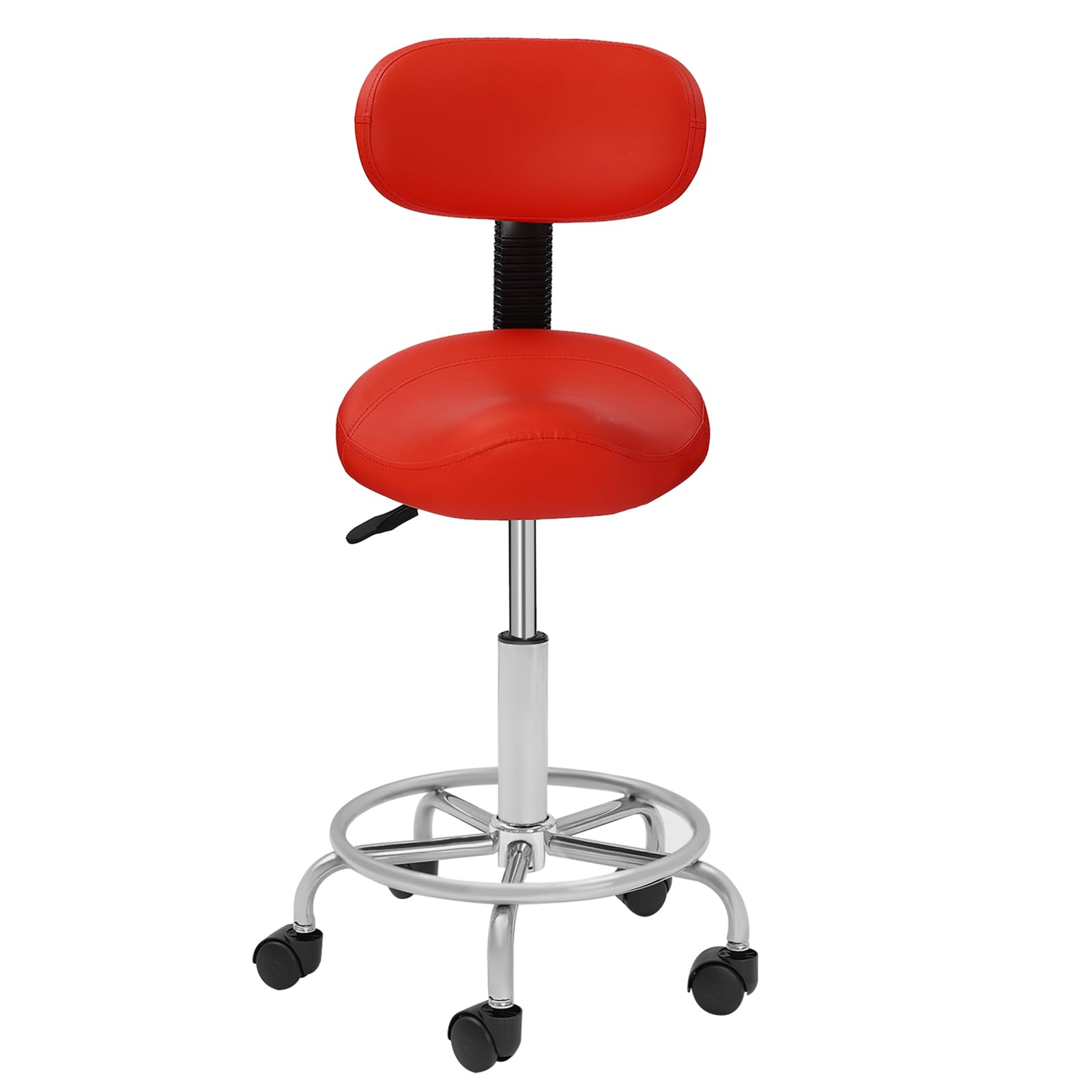 Sgabello da sella ergonomico, con ruote, schienale regolabile in altezza, girevole a 360°, portata massima: 150 kg (rosso)
