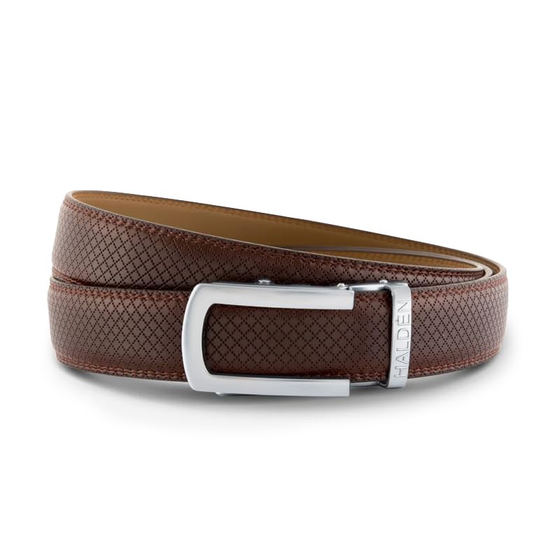 Image of HALDEN THEO Brown Belt For Men Leather Original (Adjustable Fits Up to 44 Inch Waist) Ratchet Strap with Classic Buckle & Magnetic Auto-lock