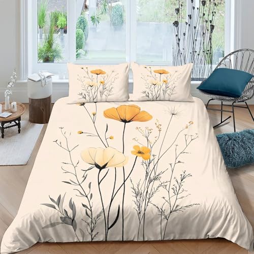 Linge de lit imprimé fleurs sauvages housse couette microfibre douce - 4