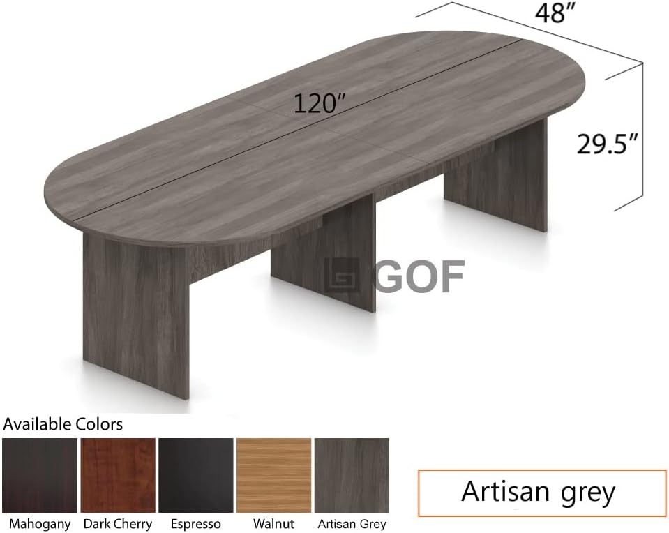 GOF 6FT, 8FT, 10FT Conference Table & Chair (G11697) Set, Dark Cherry, Espresso, Artisan Grey, Mahogany, Walnut (10ft Table Only, Artisan Grey)
