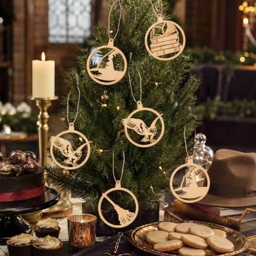 Image of Soulchen 12 Pcs Magical Wizard Party Decor Wizard Magic Lover Hollow Out Hanging Onaments Wooden Vintage Magic Hat Book Castle Broom Hanging Sign for Farmhouse Home Decoration