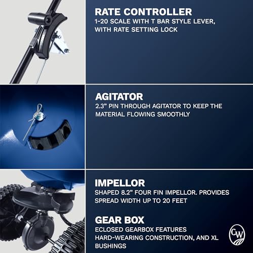 Charles Walters Equipment CW1000 Homeowner Broadcast Spreader for Spreading Fertilizer and Ice Melt on Lawns, Sidewalks, and Driveways, 65lb Capacity, 33" x 35" - Image 5