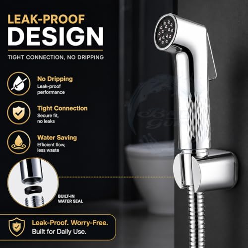 Image of BATH GURU High Pressure Health Faucet for Bathroom | Self-Cleaning Anti-Clog Nozzle Technology | Premium Chrome Finish Jet Spray for Toilet | Leak-Proof ABS Bidet Sprayer with Tefloan