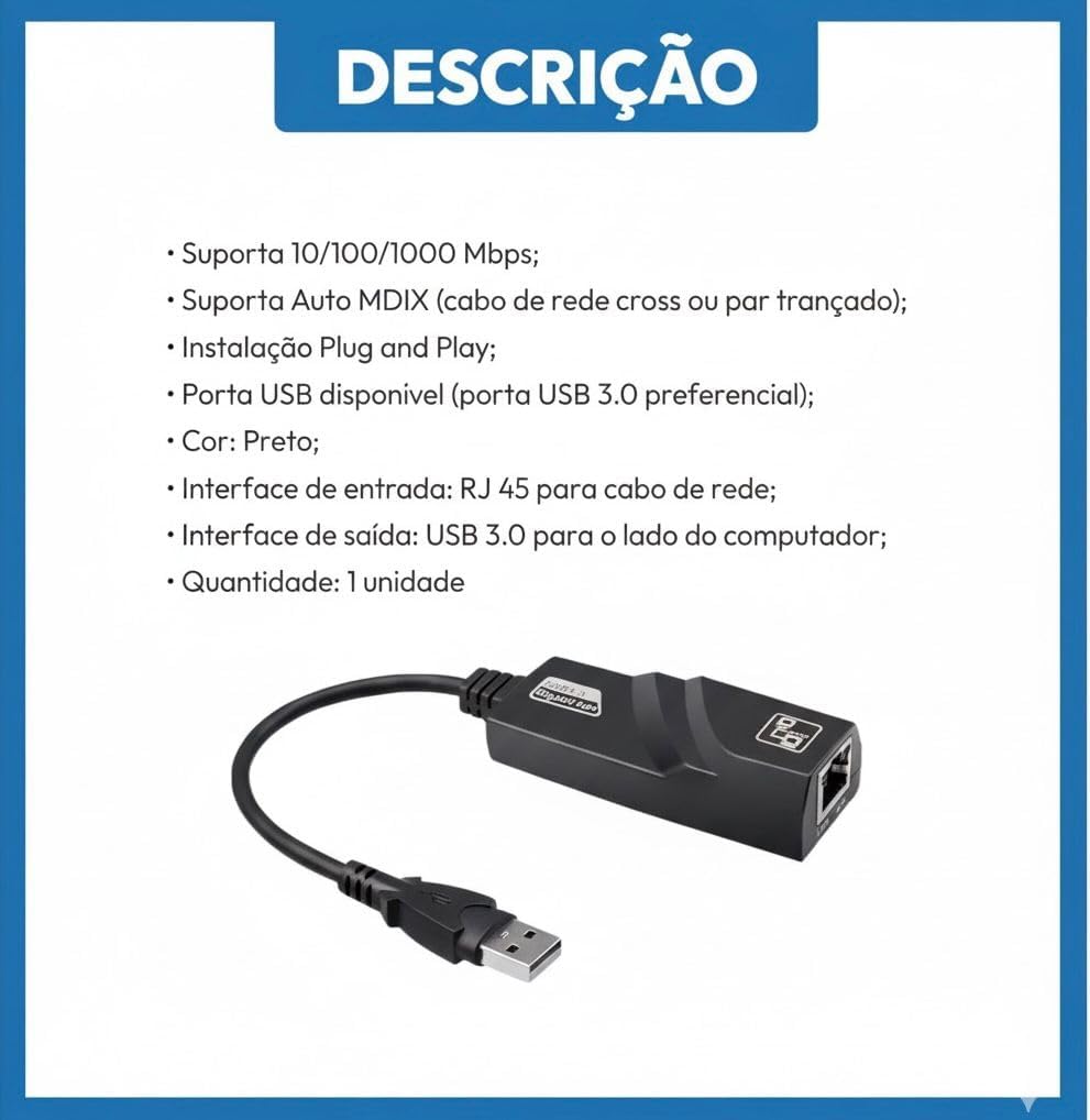 Adaptador USB 3.0 para Ethernet RJ45 Gigabit: Review após 7 dias