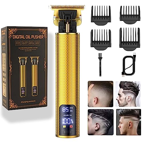 𝐇𝐚𝐢𝐫 𝐂𝐥𝐢𝐩𝐩𝐞𝐫𝐬 for Mens Cordless 𝐇𝐚𝐢𝐫 𝐓𝐫𝐢𝐦𝐦𝐞𝐫 T-Blade Trimmer Professional Haircut & Grooming Kit Rechargeable Clippers Hair Trimmer Shaver Cutting Kit with LCD Display (Gold)