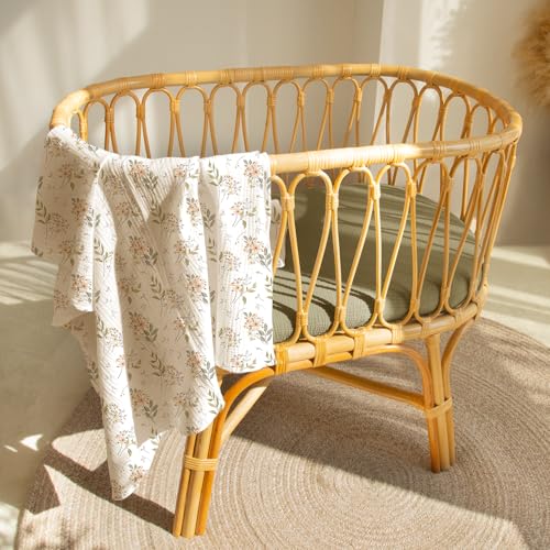 Image of lulumoon Baby Bassinet Sheets Muslin: Soft Fitted Bassinet Sheets Floral for Girls - Fit for Oval Rectangle or Hourglass Mattress