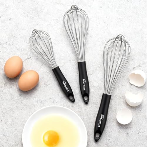 Image of NileHome Silicone Whisk Set 8 inch 10 inch 12 inch, 3 Pack Kitchen Whisk Kitchen Wisk Wire Whisks for Cooking, Whisking, Blending, Beating, Stirring-Black Silver