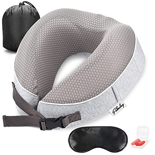 Travel Pillow for Airplane Memory Foam - Neck Support Travel Pillows for Sleeping, Traveling, Car, Home - Adult Flight Pillow Kit with Sleep Mask, Earplugs, Breathable Cover Machine Washable, Gray Travel Pillow for Airplane Memory Foam - Neck Support Travel Pillows for Sleeping, Traveling, Car, Home - Adult Flight Pillow Kit with Sleep Mask, Earplugs, Breathable Cover Machine Washable, Gray