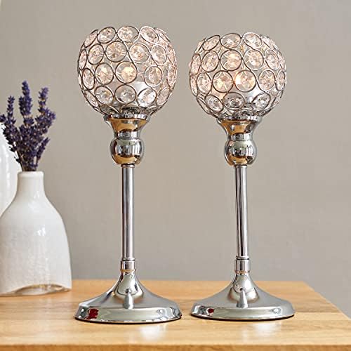 SA Products Crystal Candle Holders - Silver Living Room Decoration - Glass Ornaments for Home - Wedding Decor, Christmas Dinner Table Decorations - Housewarming, Birthday, Wedding Gifts - 33cm, 2-Pack