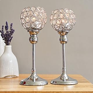 SA Products Crystal Candle Holders - Silver Living Room Decoration - Glass Ornaments for Home - Wedding Decor, Christmas Dinner Table Decorations - Housewarming, Birthday, Wedding Gifts - 33cm, 2-Pack