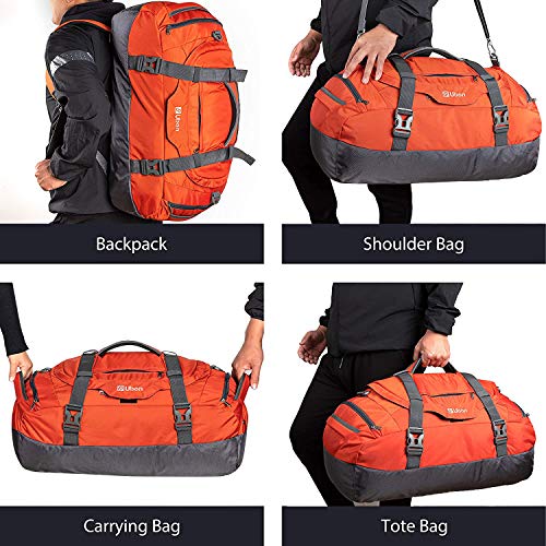 Ubon Travel Duffel Bag 4-Way Sports Gym Backpack 55L with Shoe Compartment Orange